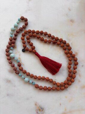 Mala Collective "I Am Whole" Rudraksha & Amazonite 108 Mala Necklace